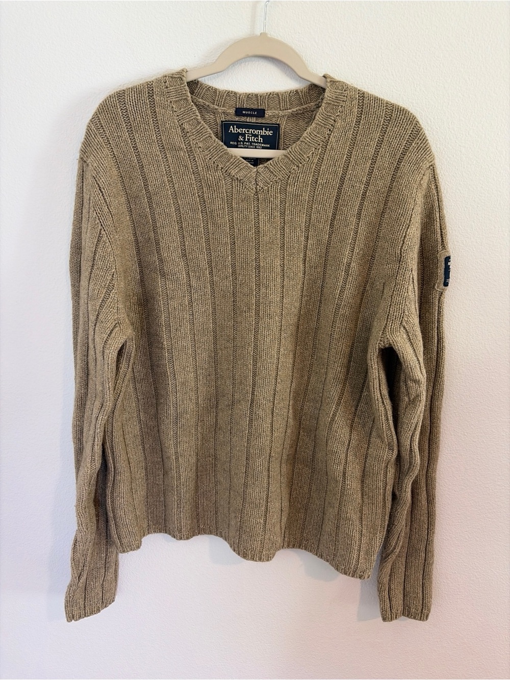Vintage Abercrombie & Fitch Men Sweater XL Ribbed Y2K Lambswool Ribbed 90s Patch